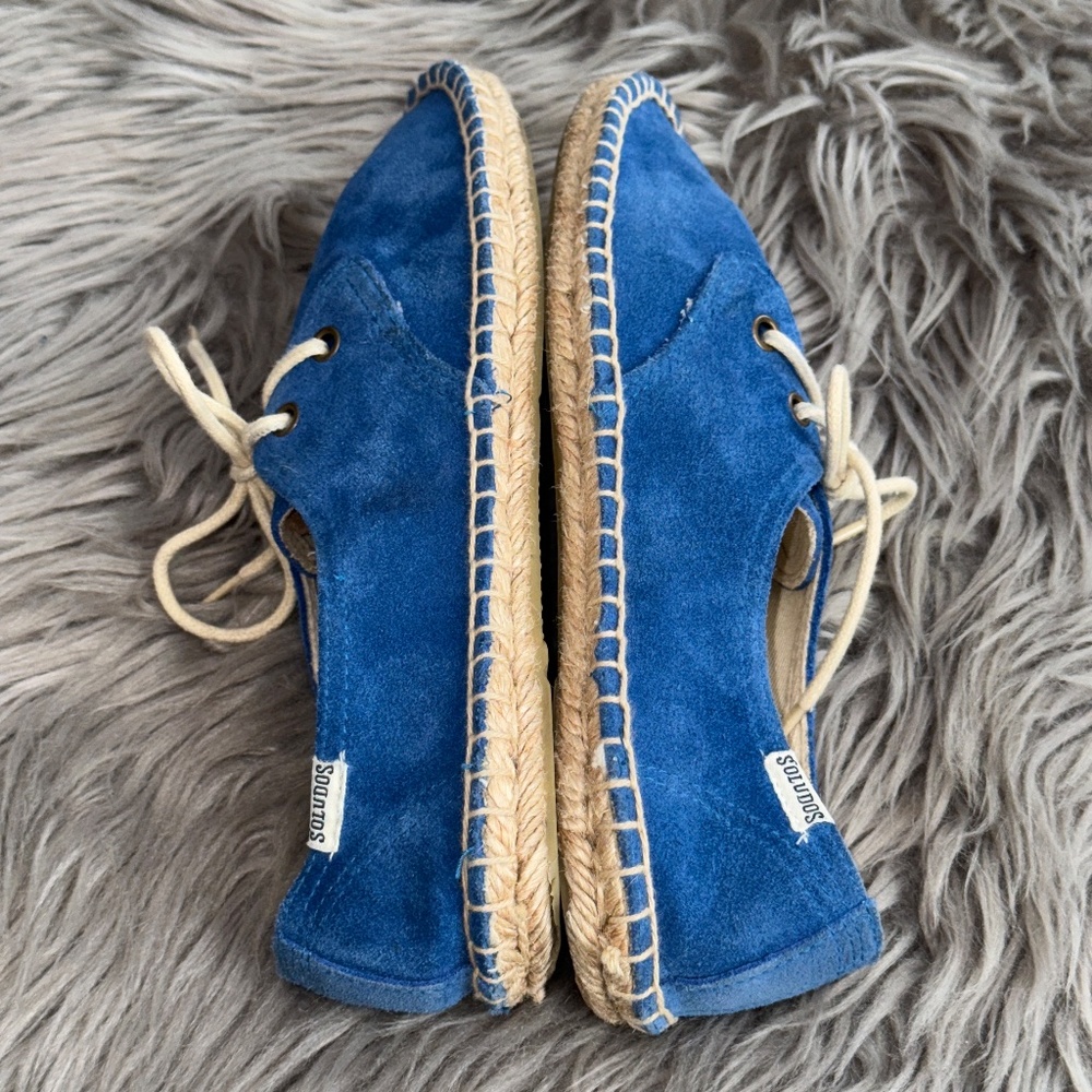 EUC Soludos Derby Lace Up Espadrille Blue Suede Sneaker Shoes Size 7 - Picture 3 of 7